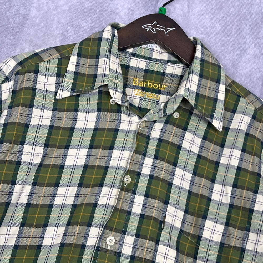 Barbour Tartans Shirt Mens XL Green Plaid Long Sleeve Button Down Good Condition